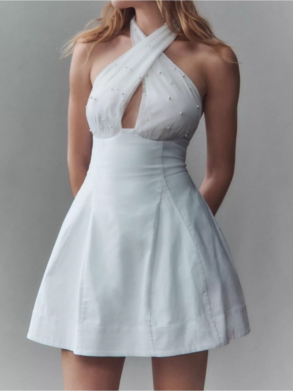 BHLDN White Crisscross Halter Mini Dress